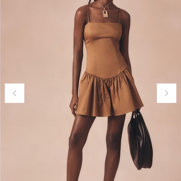 Anthropologie Maeve Drop Waist Mini Dress Brown Open Back Fit Flare Sz XS NEW - Picture 2 of 14